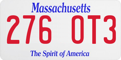 MA license plate 276OT3