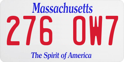 MA license plate 276OW7