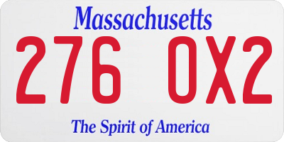 MA license plate 276OX2
