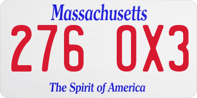 MA license plate 276OX3