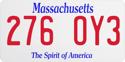 MA license plate 276OY3