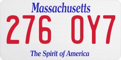 MA license plate 276OY7