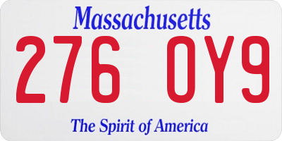 MA license plate 276OY9