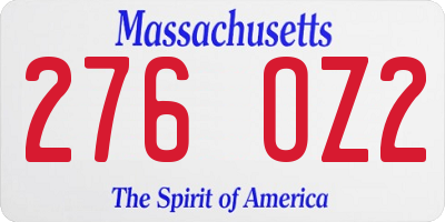 MA license plate 276OZ2