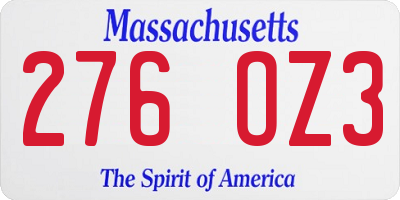 MA license plate 276OZ3