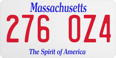 MA license plate 276OZ4