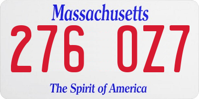 MA license plate 276OZ7