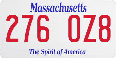 MA license plate 276OZ8