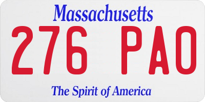 MA license plate 276PA0