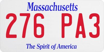 MA license plate 276PA3