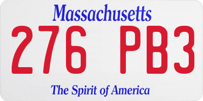 MA license plate 276PB3