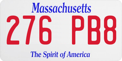 MA license plate 276PB8