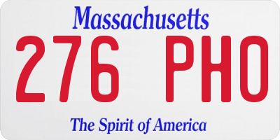 MA license plate 276PH0