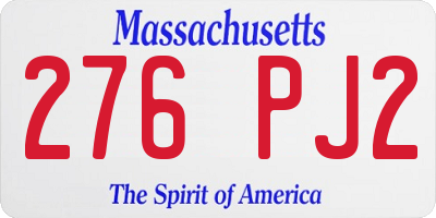 MA license plate 276PJ2