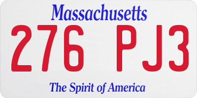 MA license plate 276PJ3