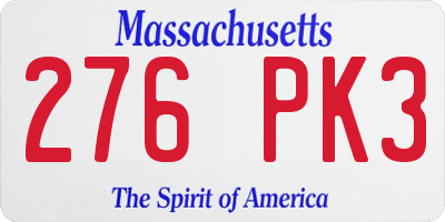 MA license plate 276PK3