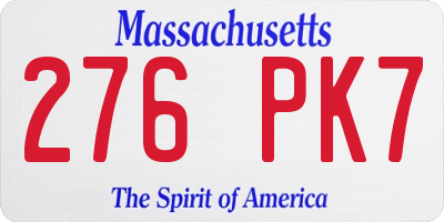 MA license plate 276PK7
