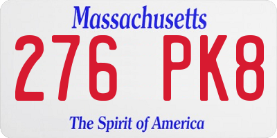 MA license plate 276PK8