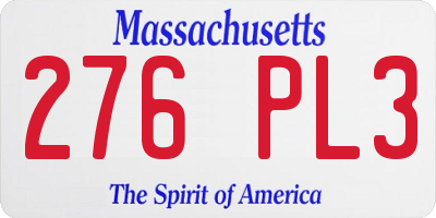 MA license plate 276PL3