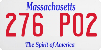 MA license plate 276PO2