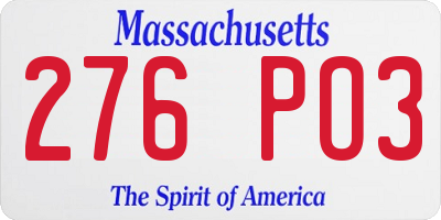 MA license plate 276PO3