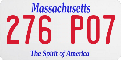 MA license plate 276PO7
