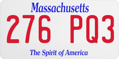 MA license plate 276PQ3