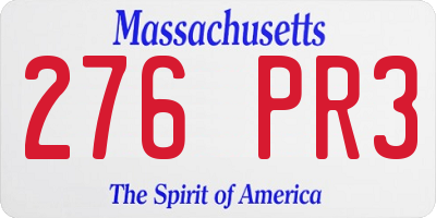 MA license plate 276PR3