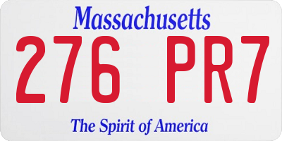 MA license plate 276PR7