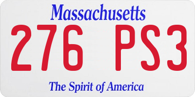 MA license plate 276PS3