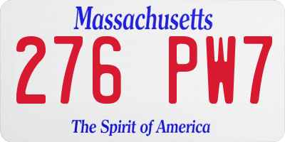 MA license plate 276PW7