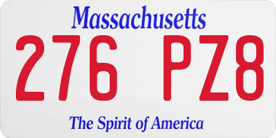 MA license plate 276PZ8