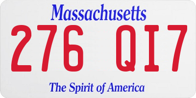 MA license plate 276QI7