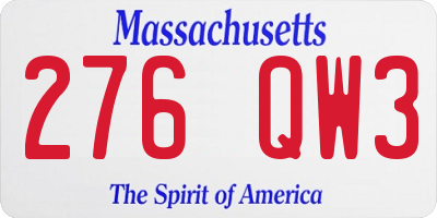 MA license plate 276QW3