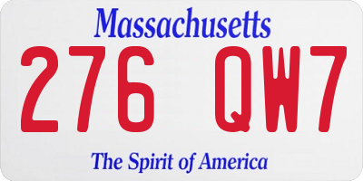 MA license plate 276QW7