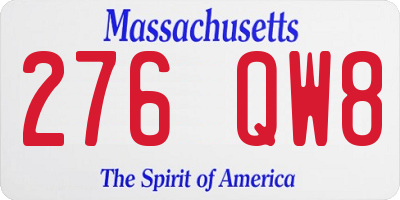 MA license plate 276QW8