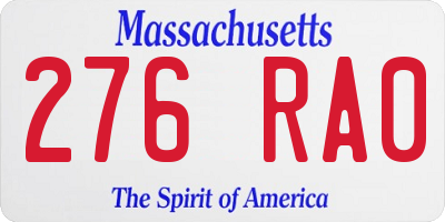 MA license plate 276RA0