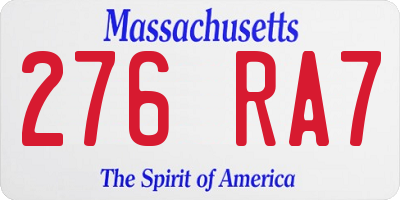MA license plate 276RA7