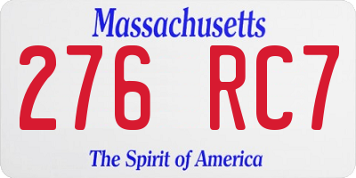 MA license plate 276RC7