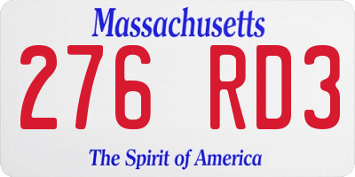 MA license plate 276RD3