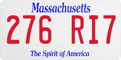 MA license plate 276RI7