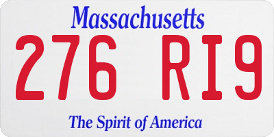 MA license plate 276RI9
