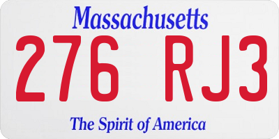 MA license plate 276RJ3