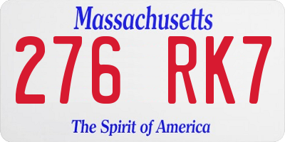 MA license plate 276RK7