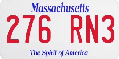 MA license plate 276RN3