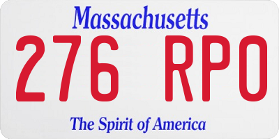 MA license plate 276RP0