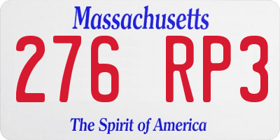 MA license plate 276RP3