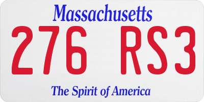MA license plate 276RS3