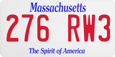 MA license plate 276RW3