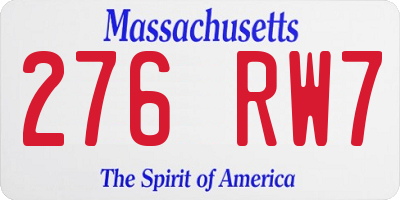 MA license plate 276RW7